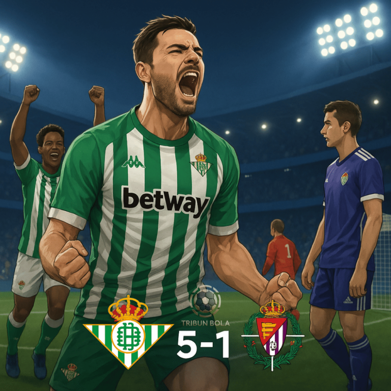 Pemain Real Betis selebrasi kemenangan 5-1 atas Real Valladolid di La Liga 2025