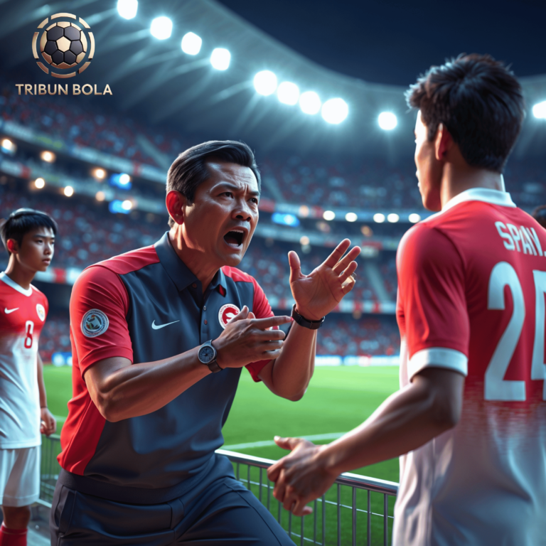 Pelatih Timnas Indonesia U-23 memberi instruksi keras ke pemain cadangan saat laga Piala Asia 2025