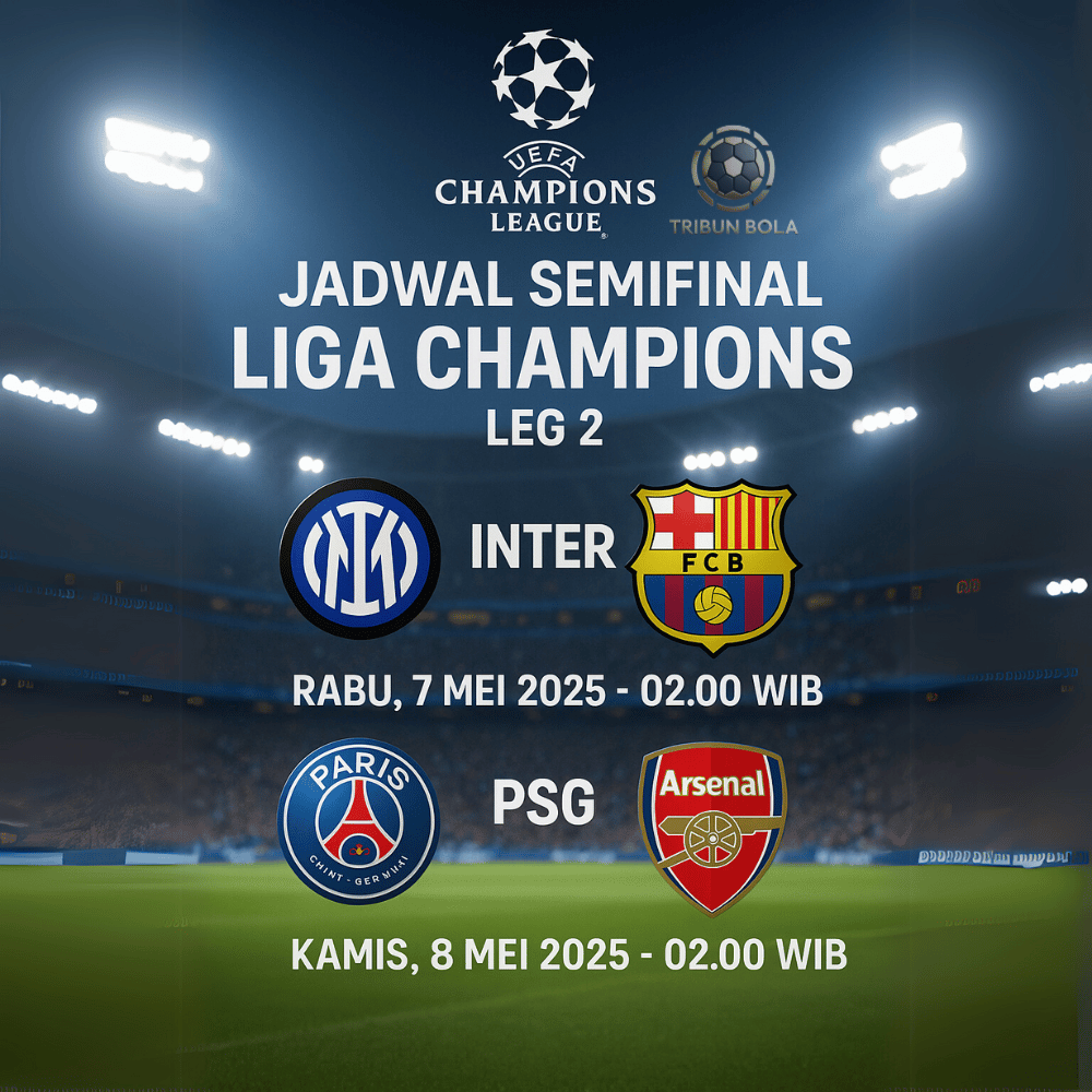 Jadwal Semifinal Liga Champions Leg 2 Inter vs Barcelona dan PSG vs Arsenal